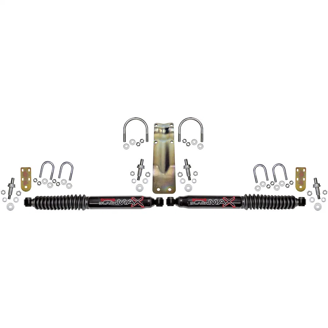 8220 – SKYJACKER Steering Stabilizer, Dual Black Body With Mounting Brackets/ Installation Hardware Set Of 2